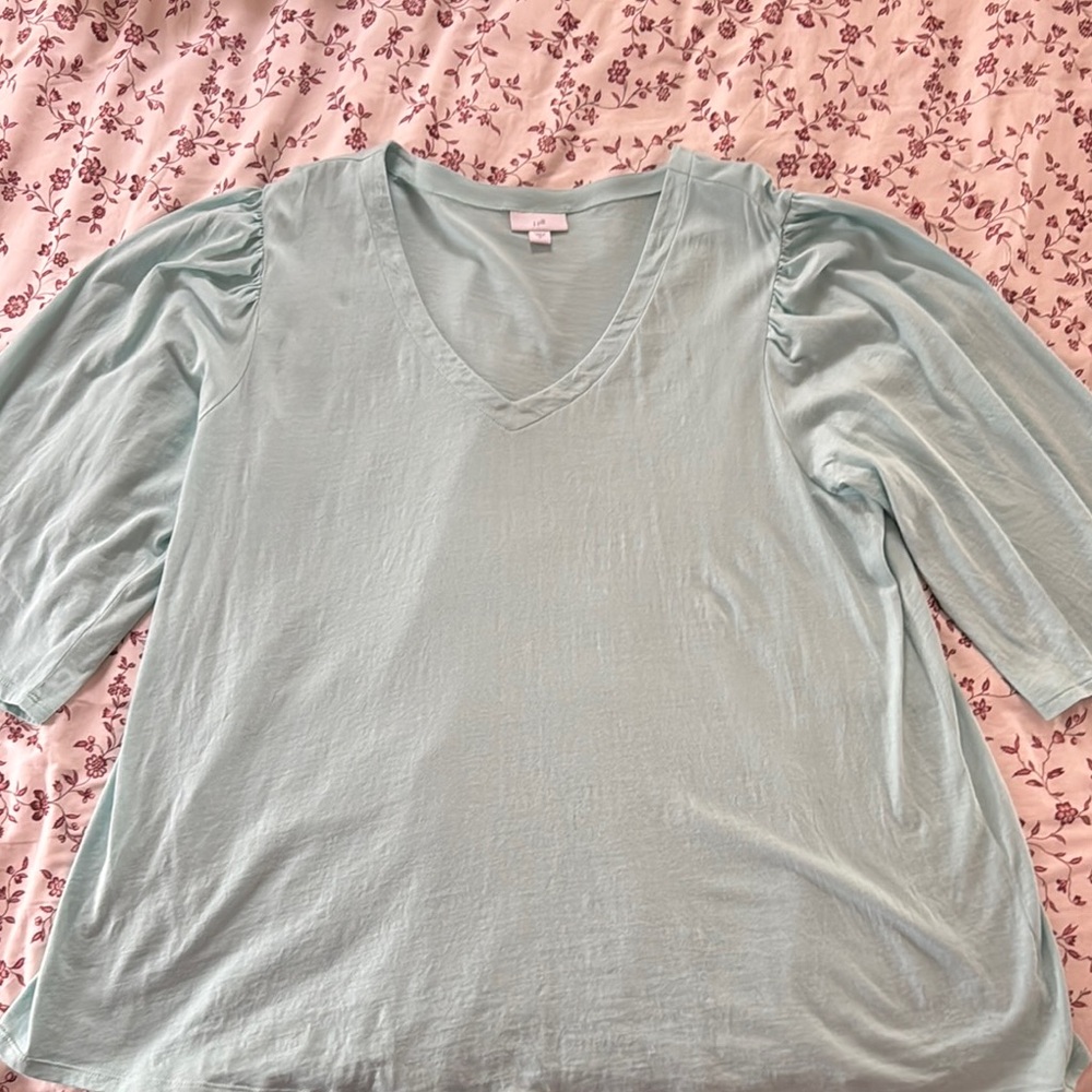 J. Jill Green Puff Sleeve Blouse with Ruched Details